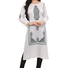White Green Block Print Kurta