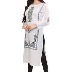 White Green Block Print Kurta