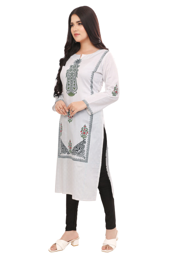 White Green Block Print Kurta