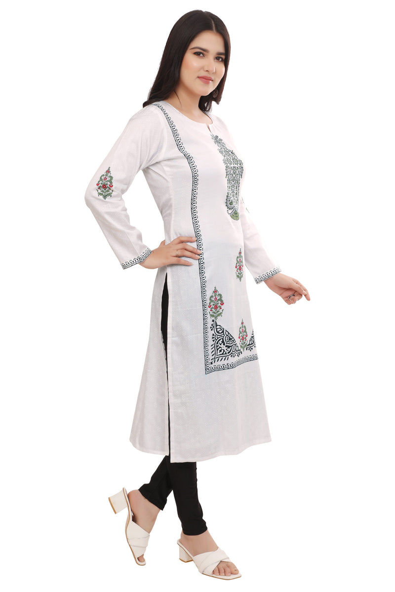 White Green Block Print Kurta