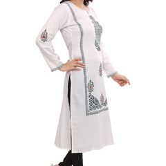 White Green Block Print Kurta