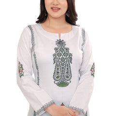 White Green Block Print Kurta