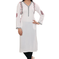 Stylish White Block Printed Rayon Kurta with Jacket-Inspired Design