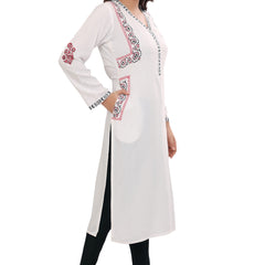 Stylish White Block Printed Rayon Kurta with Jacket-Inspired Design
