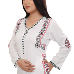 Stylish White Block Printed Rayon Kurta with Jacket-Inspired Design
