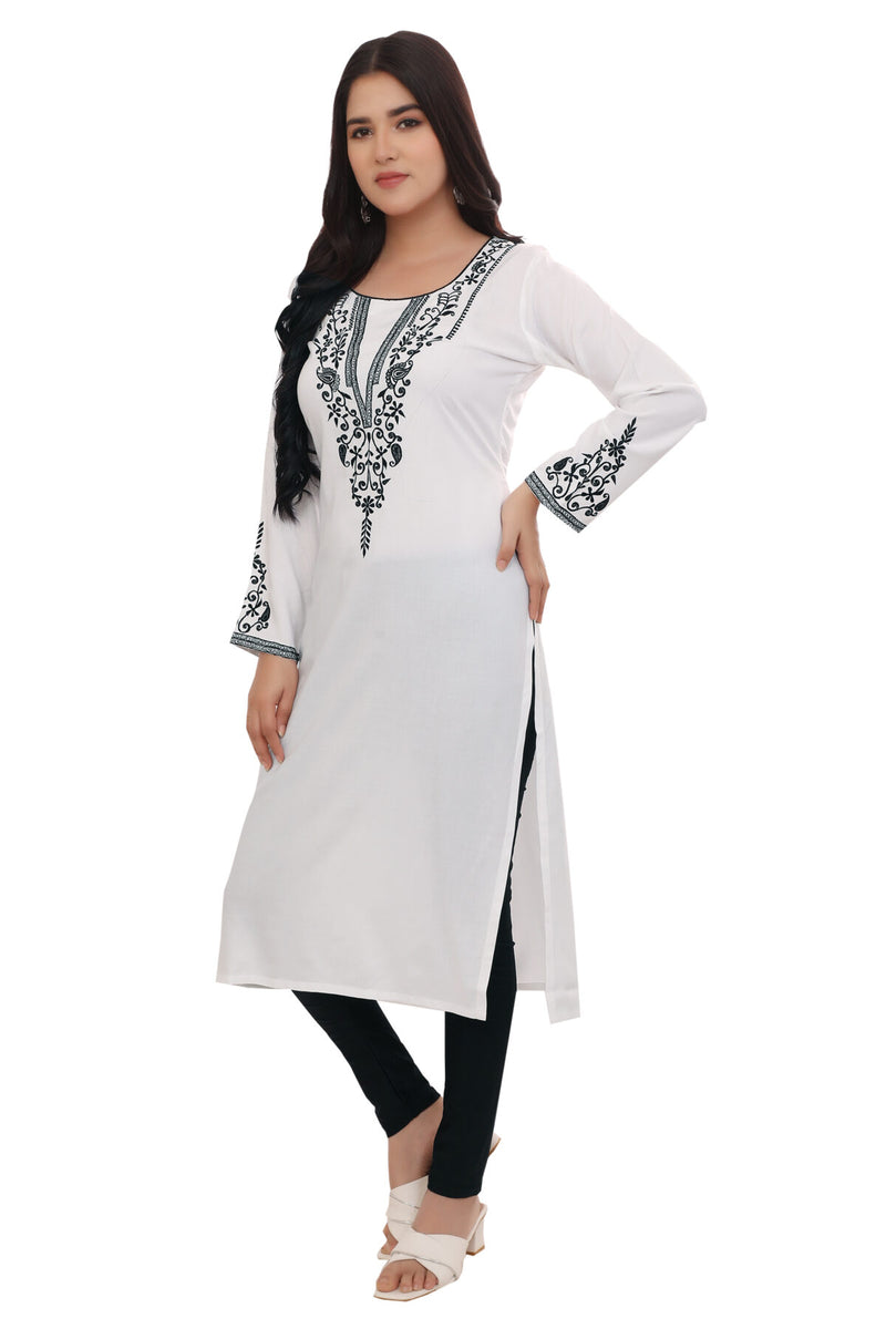 White V Pattern Embroidery – Neckline & Sleeves