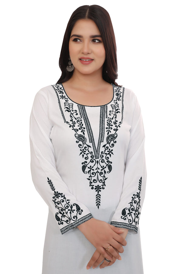 White V Pattern Embroidery – Neckline & Sleeves