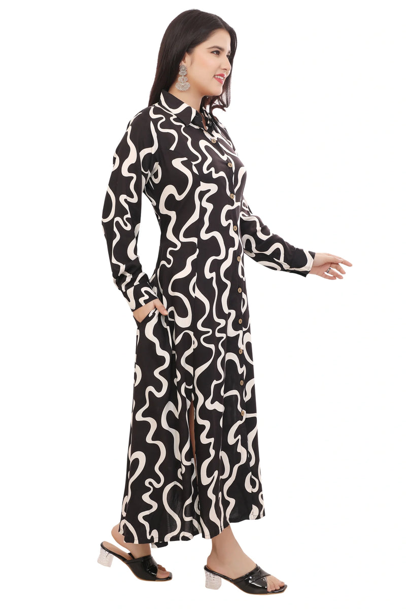 Ribbon Print Maxi Dress