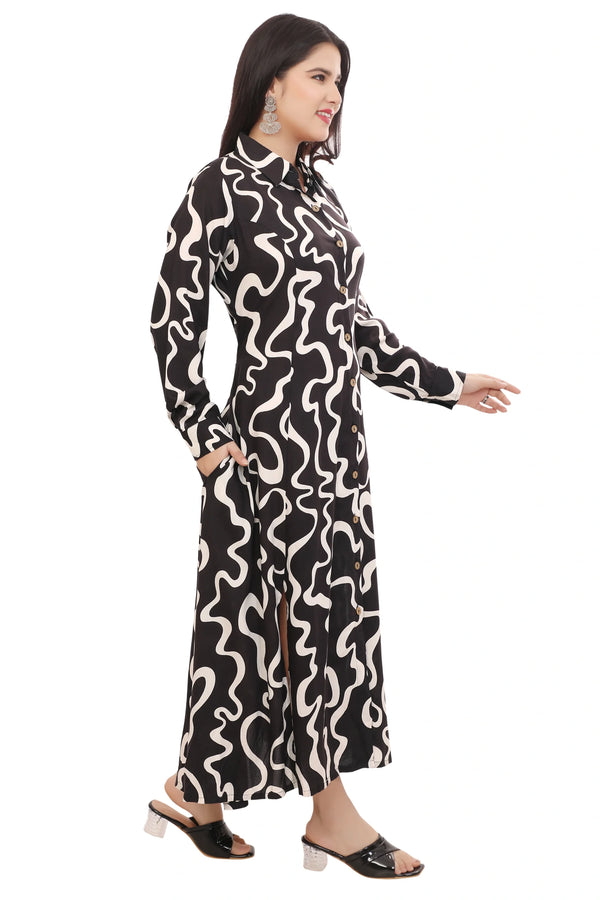 Ribbon Print Maxi Dress