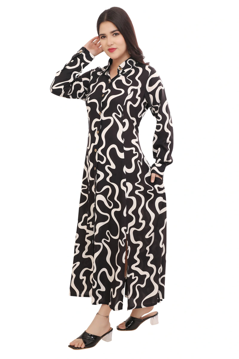 Ribbon Print Maxi Dress