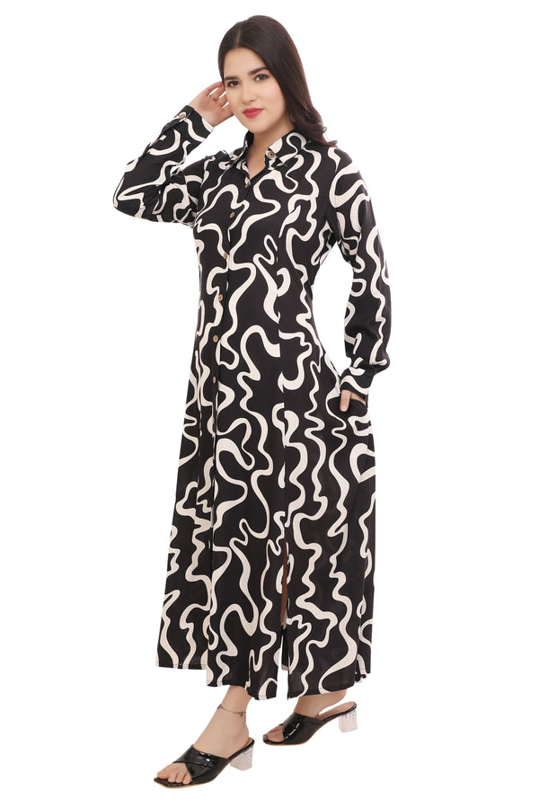 Ribbon Print Maxi Dress