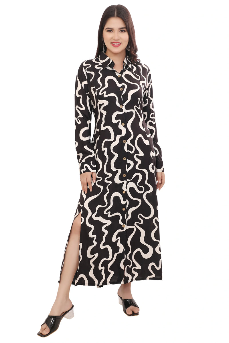 Ribbon Print Maxi Dress