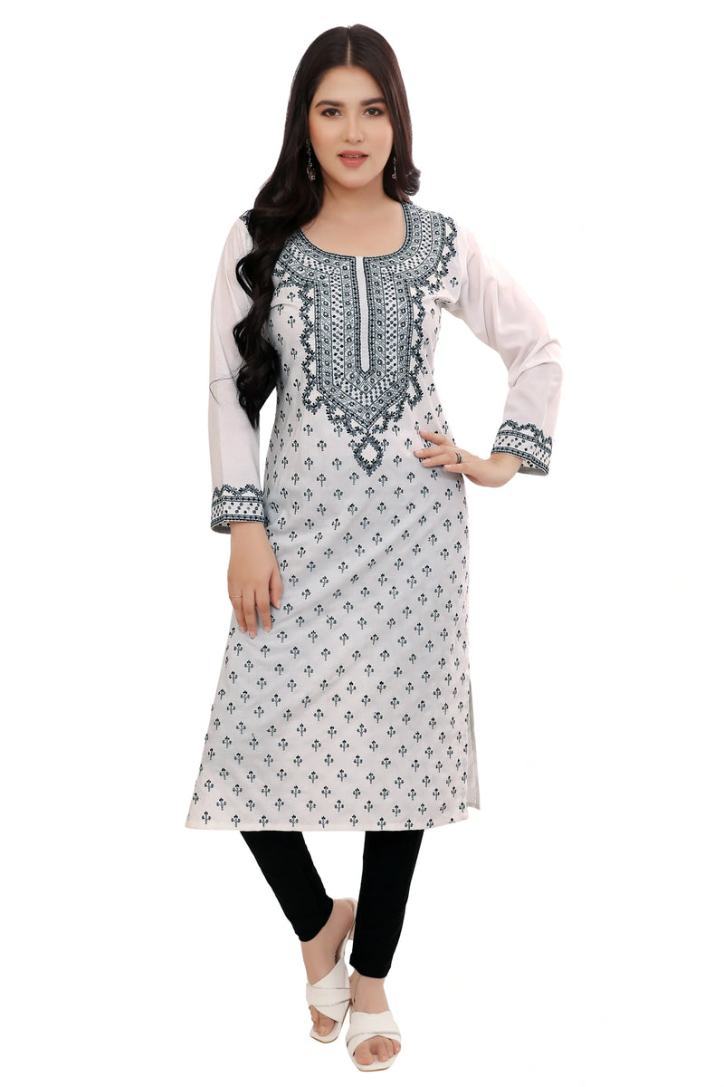 White All Over Embroidered Kurta