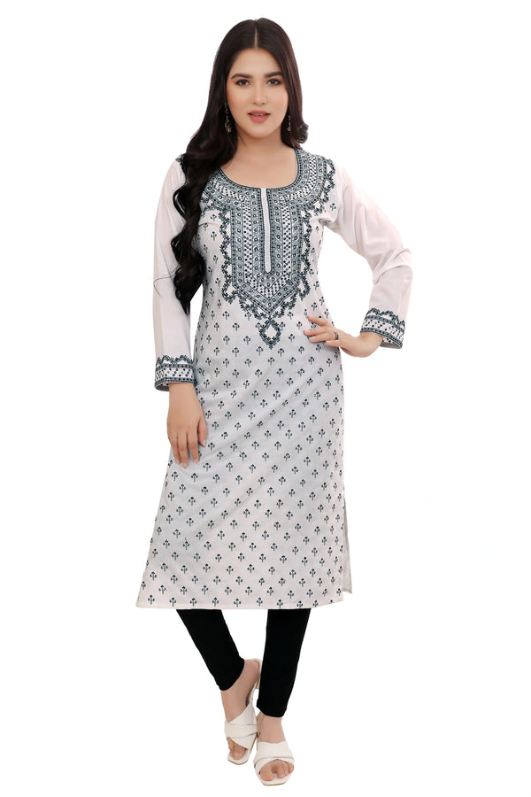 White All Over Embroidered Kurta