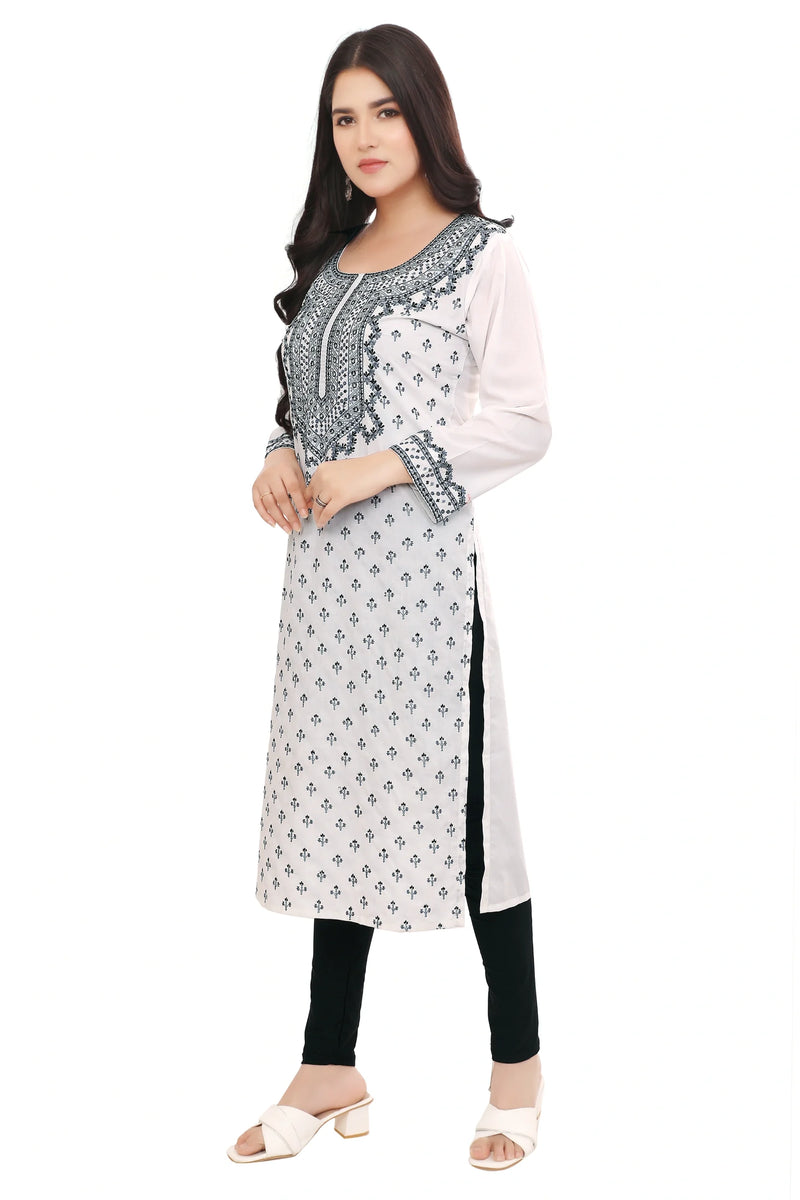 White All Over Embroidered Kurta
