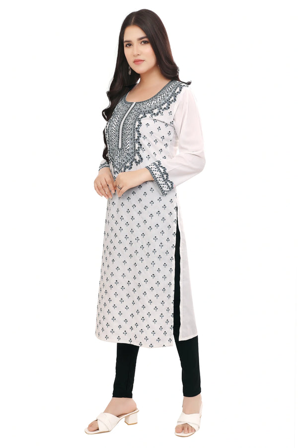 White All Over Embroidered Kurta