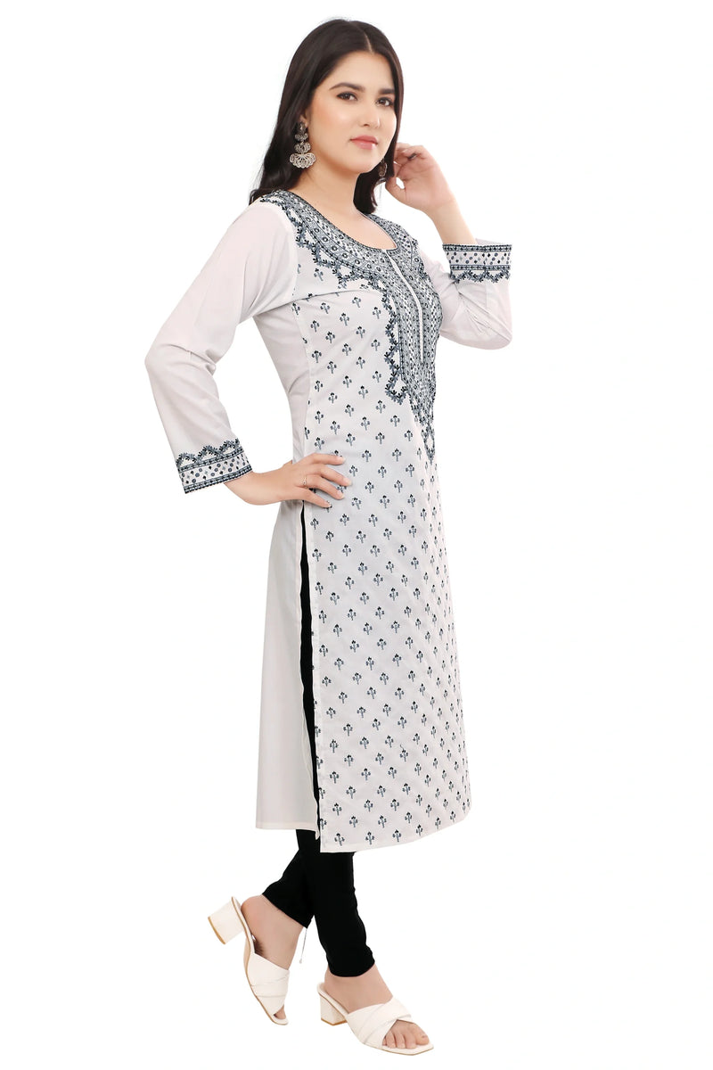 White All Over Embroidered Kurta