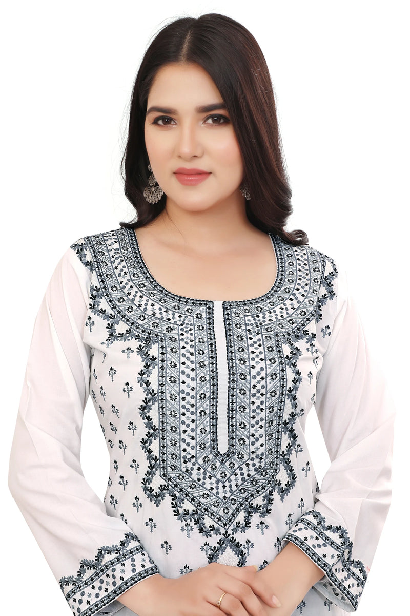 White All Over Embroidered Kurta