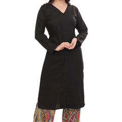 Black Pleated V Neck Kurta