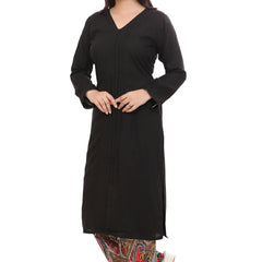 Black Pleated V Neck Kurta