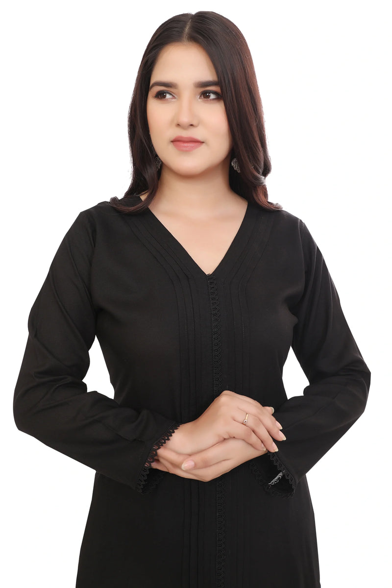 Black Pleated V Neck Kurta