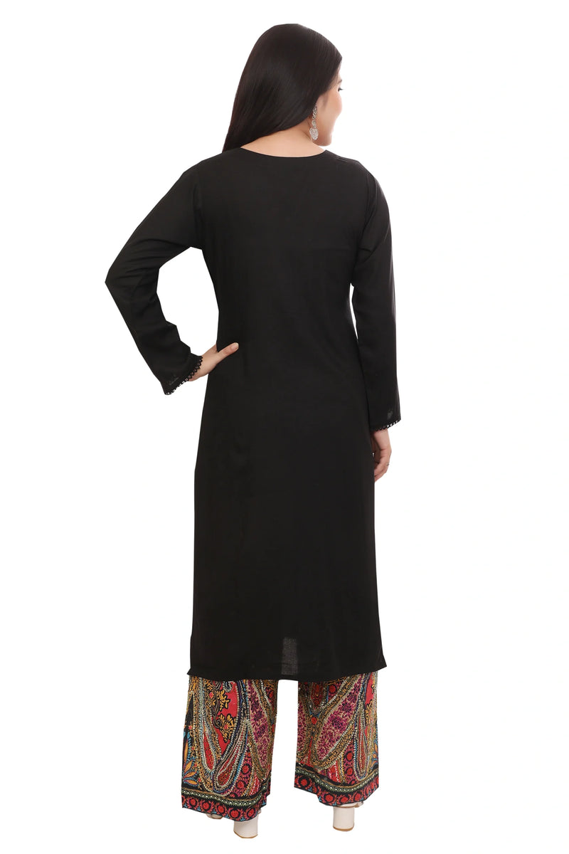 Black Pleated V Neck Kurta