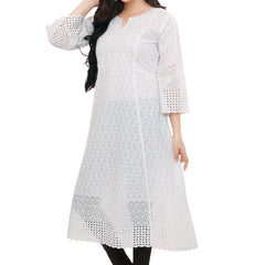 White Cotton Schiffli Kurta