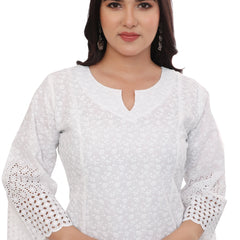 White Cotton Schiffli Kurta