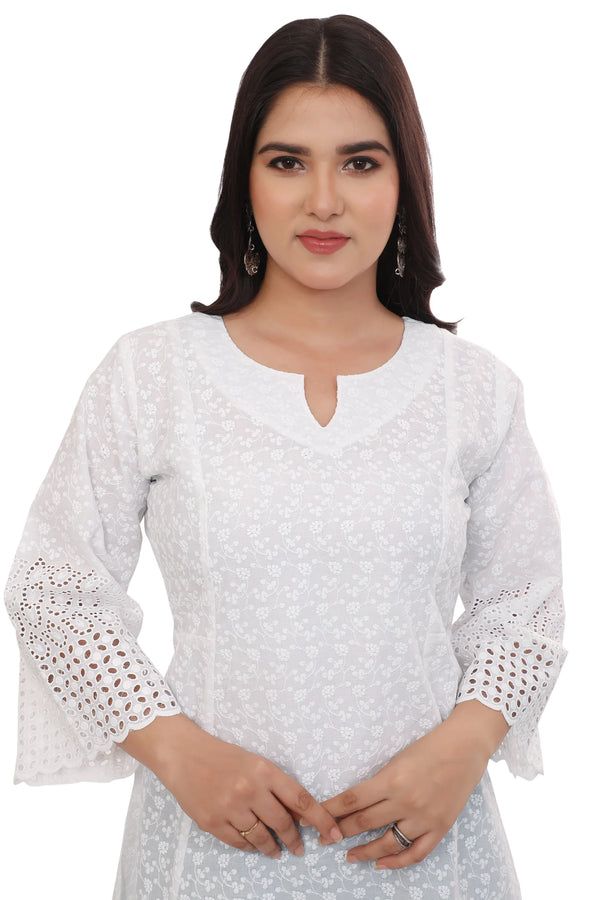 White Cotton Schiffli Kurta