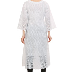 White Cotton Schiffli Kurta