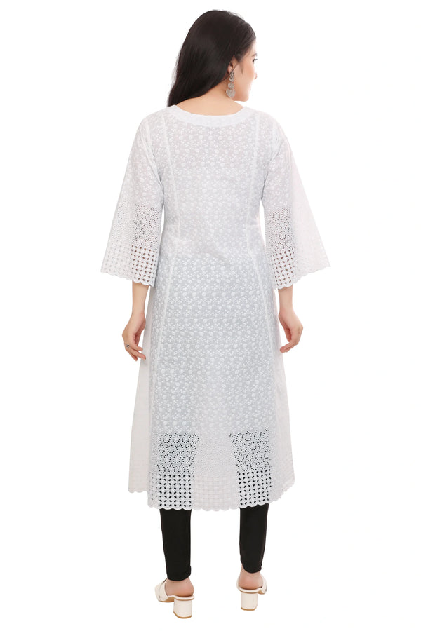 White Cotton Schiffli Kurta
