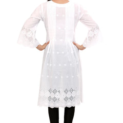 Pleated front and Back White Schiffli Kurta