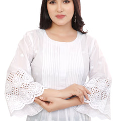 Pleated front and Back White Schiffli Kurta