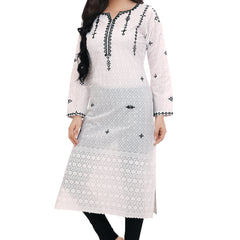 Elegant White Schiffli Cotton Kurta with Black Embroidery