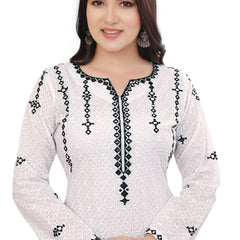 Elegant White Schiffli Cotton Kurta with Black Embroidery