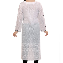 Elegant White Schiffli Cotton Kurta with Black Embroidery