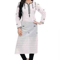 Elegant White Schiffli Cotton Kurta with Black Embroidery