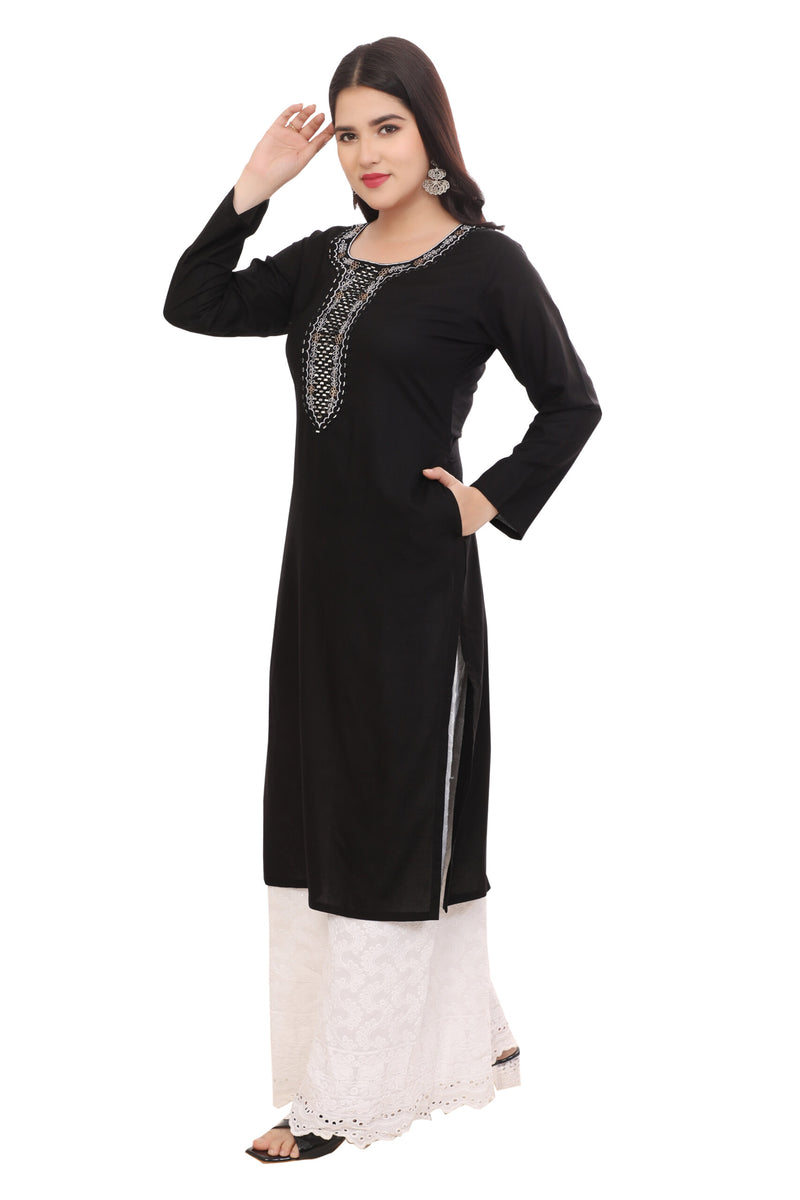 Black Kurta with Neck Embrodiery