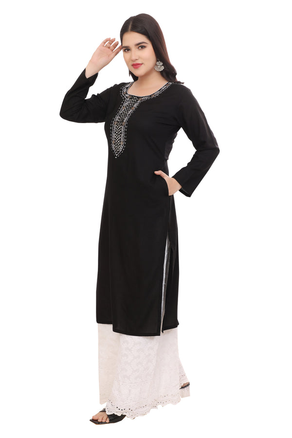 Black Kurta with Neck Embrodiery