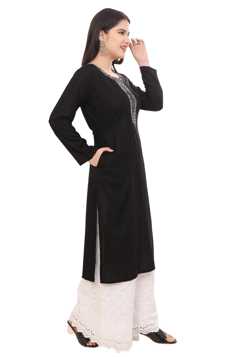 Black Kurta with Neck Embrodiery