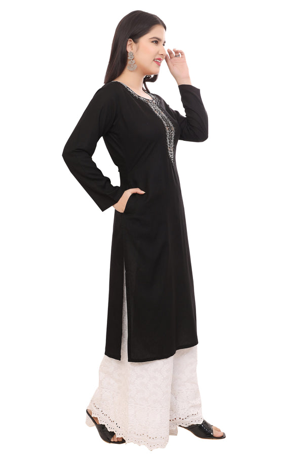 Black Kurta with Neck Embrodiery