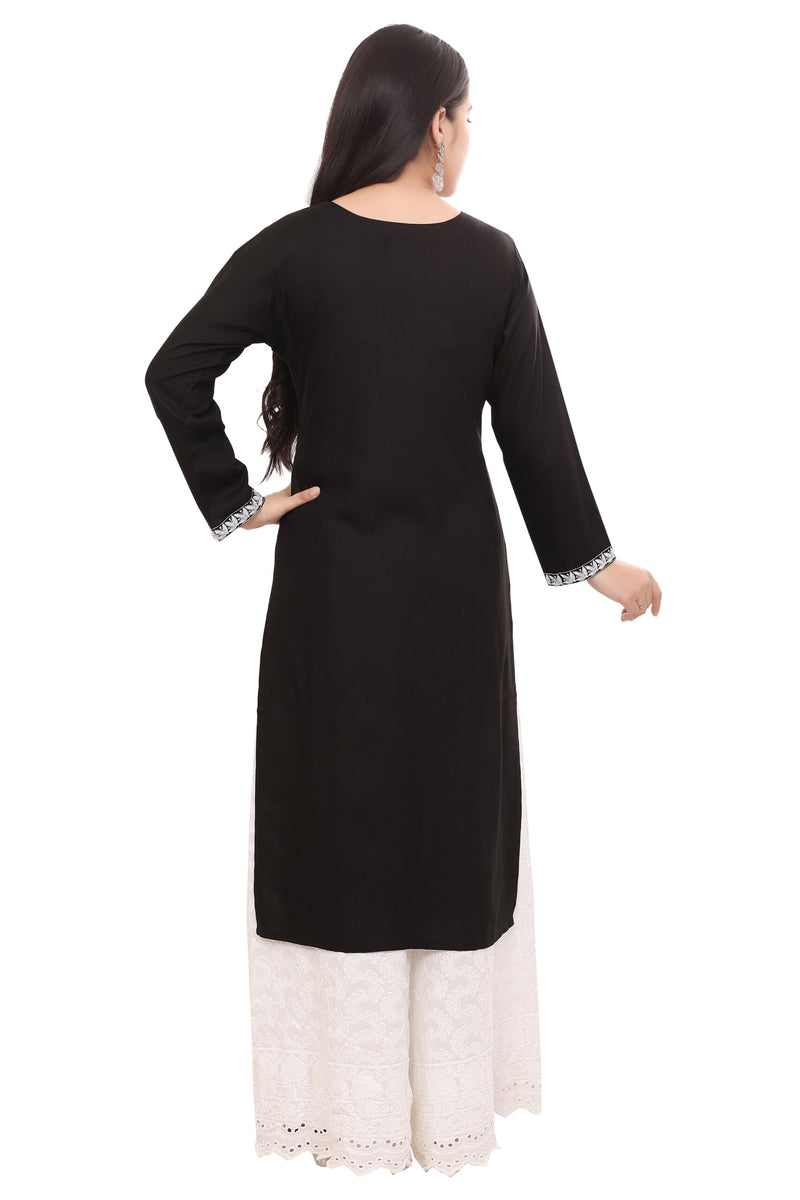 Black Kurta with Neck Embrodiery