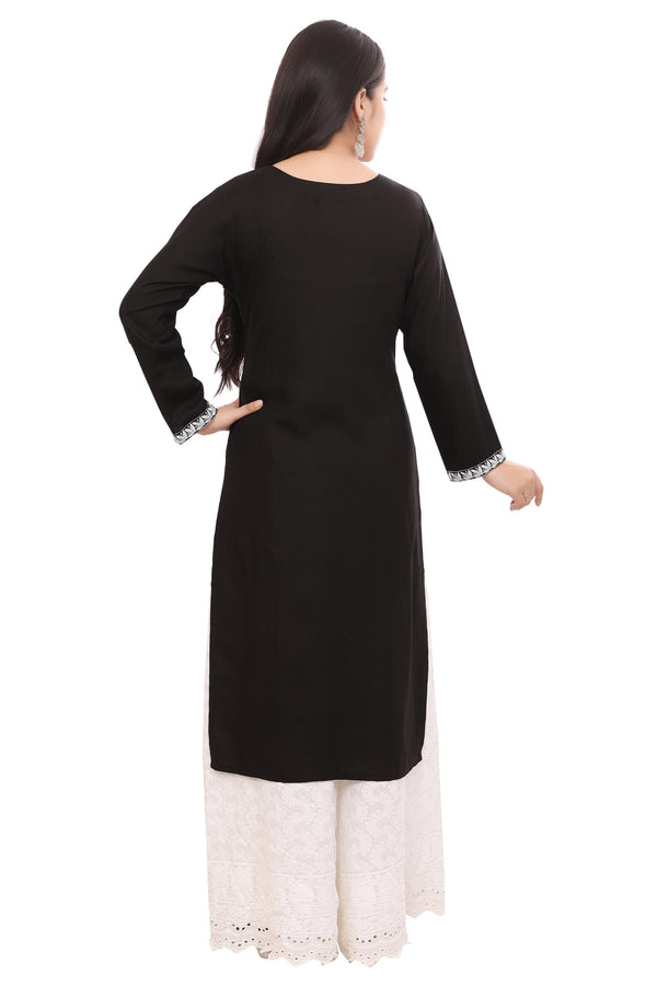 Black Kurta with Neck Embrodiery