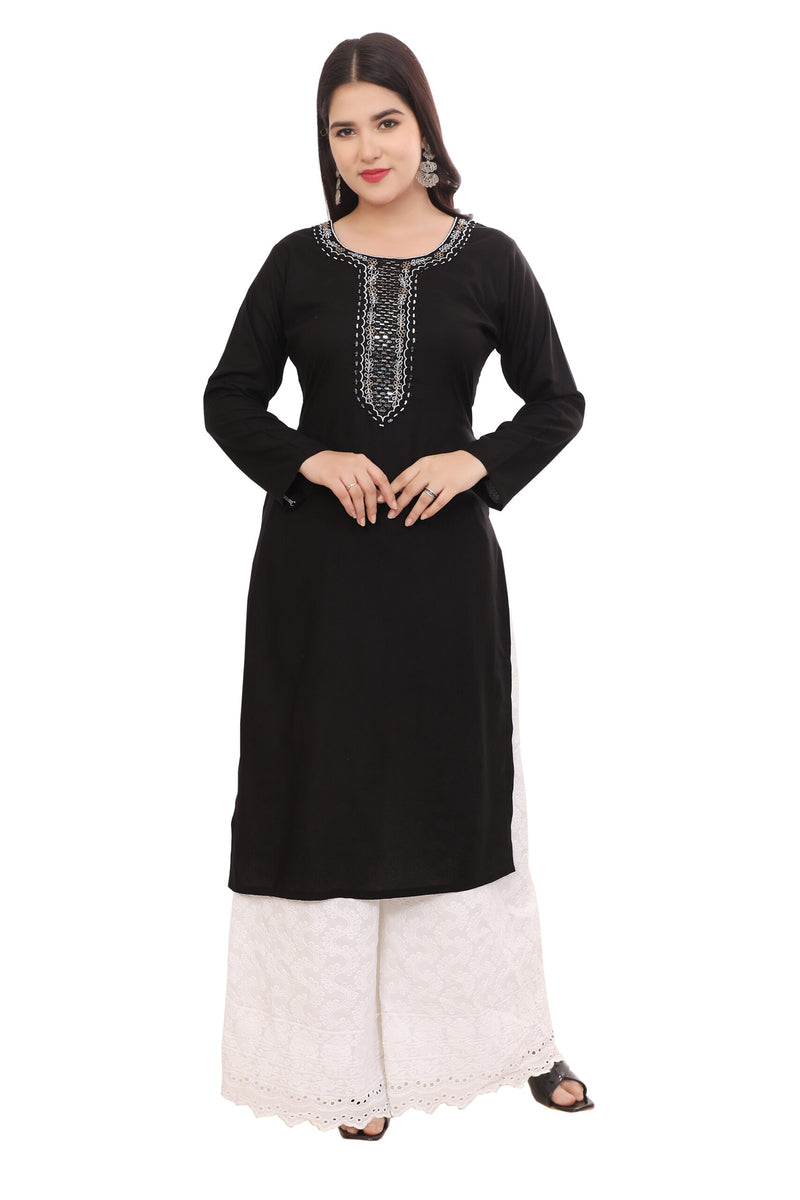 Black Kurta with Neck Embrodiery