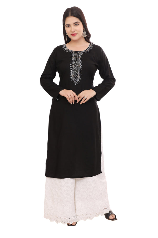 Black Kurta with Neck Embrodiery