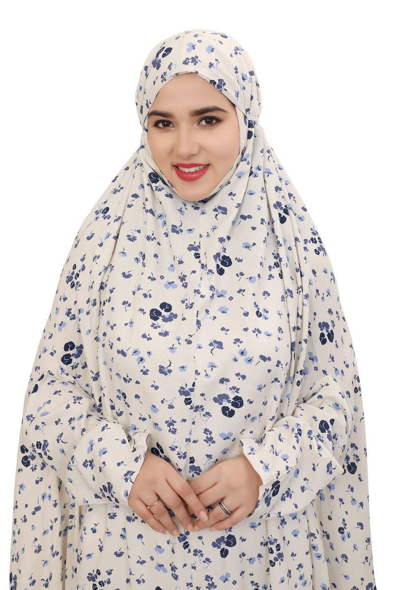 Blue N White Floral  Flare Full Length Namaz Dress