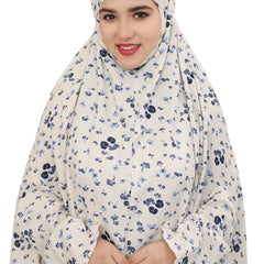 Blue N White Floral  Flare Full Length Namaz Dress