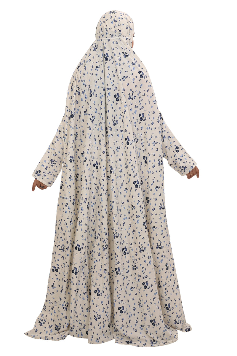 Blue N White Floral  Flare Full Length Namaz Dress