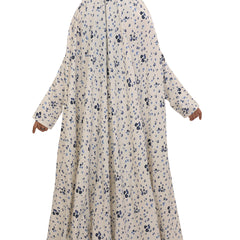 Blue N White Floral  Flare Full Length Namaz Dress