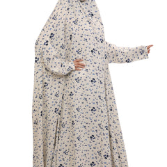Blue N White Floral  Flare Full Length Namaz Dress